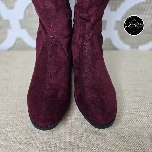 Unisa Women's Dark Red Unadivan Over the Knee Faux Suede Boots Size 8M - Picture 3 of 13